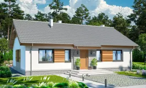 Uroczy, biały dom z szarym dachem, idealny dla rodziny. To jeden z tych **małych domów do 50m2**, który oferuje komfort i przytulność.