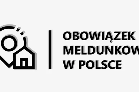 Ikona lokalizacji z domem i tekst "OBOWIĄZEK MELDUNKOWY W POLSCE". Dowiedz się, czy jest obowiązek meldunku.