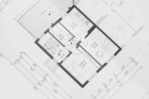 Projekt budynku gospodarczego 35m2: rzut parteru z kuchnią, łazienką, salonem i sypialnią. Widoczna taras i wymiary pomieszczeń.
