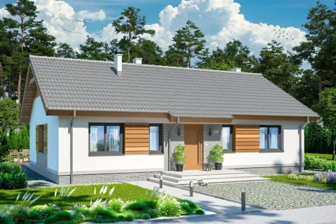 Uroczy, biały dom z szarym dachem, idealny dla rodziny. To jeden z tych **małych domów do 50m2**, który oferuje komfort i przytulność.